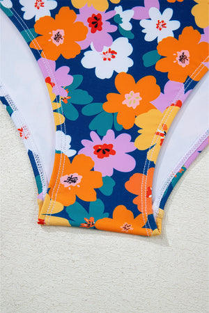 Green Floral Print Racerback Cutout High Waist 2pcs Bikini