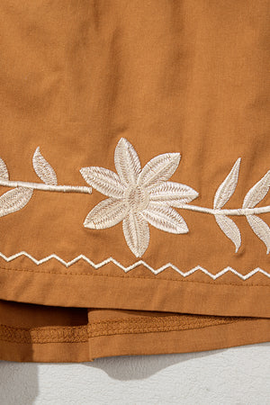 Khaki Embroidered Boho Tasseled Drawstring Elastic Waistband Casual shorts