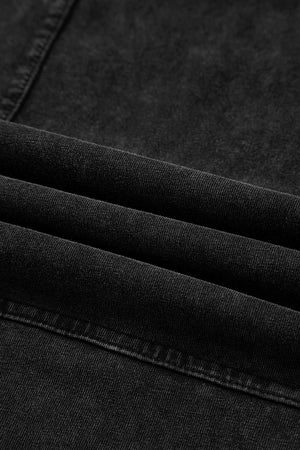 Black Mineral Wash Exposed Seam Drawstring Elastic Waistband Wide Leg Cargo Pants