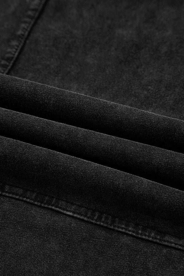 Black Mineral Wash Exposed Seam Drawstring Elastic Waistband Wide Leg Cargo Pants