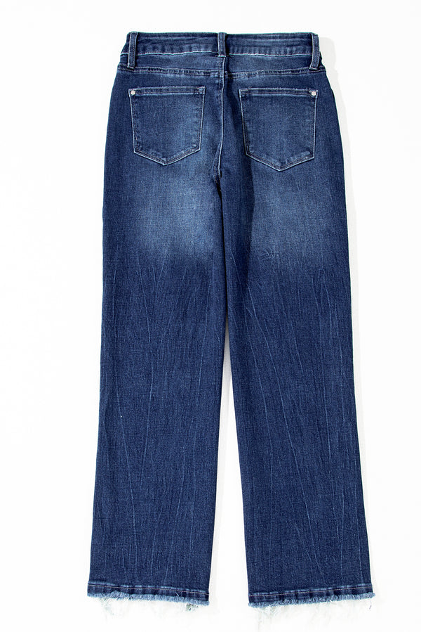 Sail Blue Turquoise Pattern Raw Edge Cropped High Waist Jeans