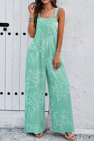Moonlight Jade Printed Bib Wide Leg Overall
