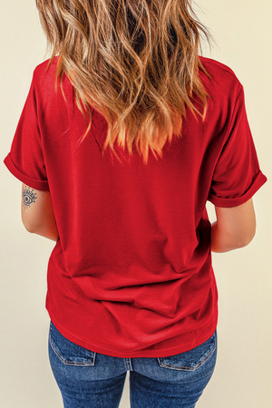 Red American Flag Inspired Sequined Pattern Crewneck Tee