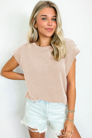 Parchment Twisted Rib Wide Sleeve Crew Neck T Shirt