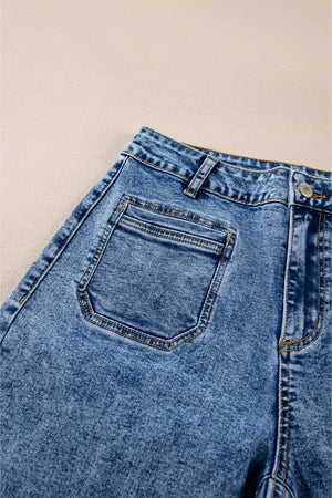 Blue Chic Patch Pocket Straight Leg Loose Jeans