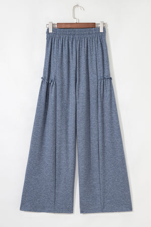 Frilled Detail Wide Leg Drawstring Elastic Waistband Pants