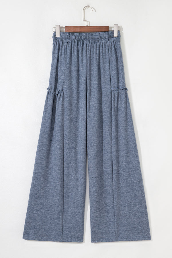 Frilled Detail Wide Leg Drawstring Elastic Waistband Pants