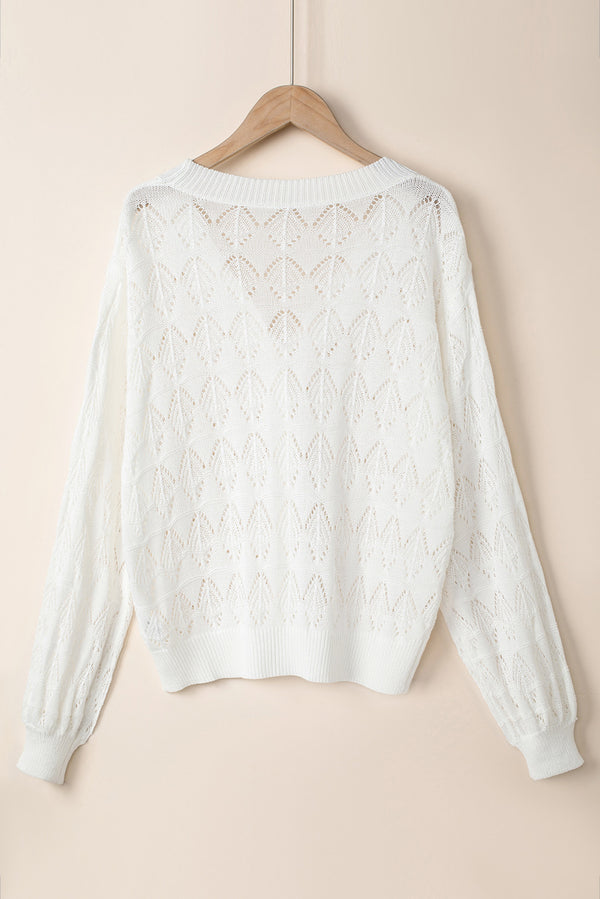White Lightweight Buttoned Front Crochet Cardigan