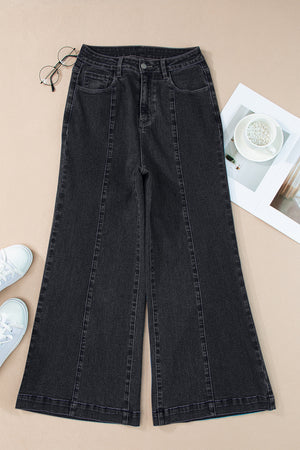 Black Plain Seam Detail Flared Bottom Ankle Length Jeans