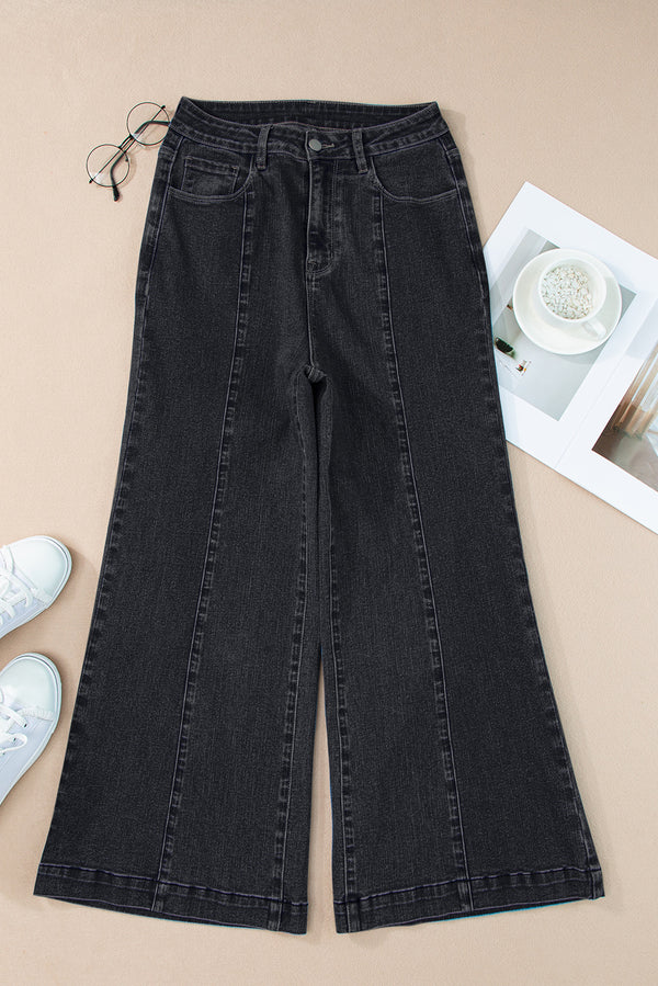 Black Plain Seam Detail Flared Bottom Ankle Length Jeans