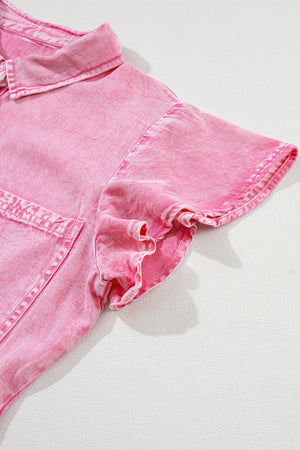 Bonbon Mineral Washed Ruffle Sleeve Tiered Chambray Dress