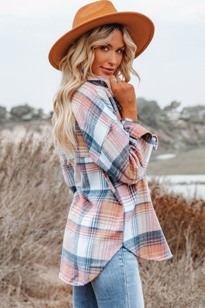 Pink Plaid Flap Pockets Shacket