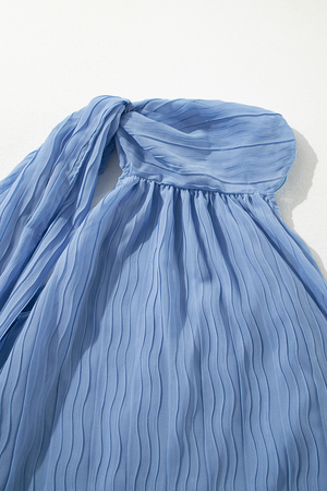 Myosotis Textured Pleated Tied Mock Neck  Flowy Tank Top