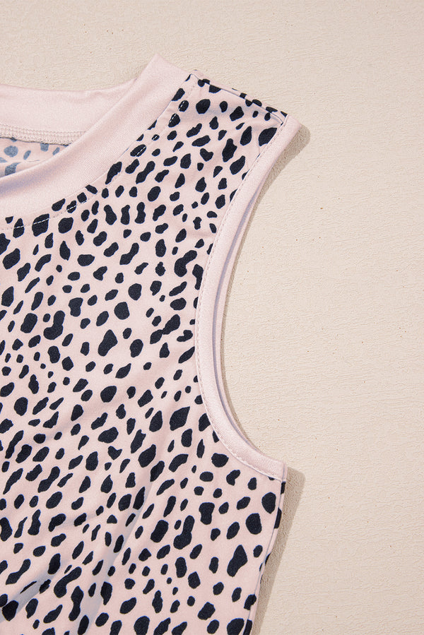 Apricot Leopard Round Neck Tank Top