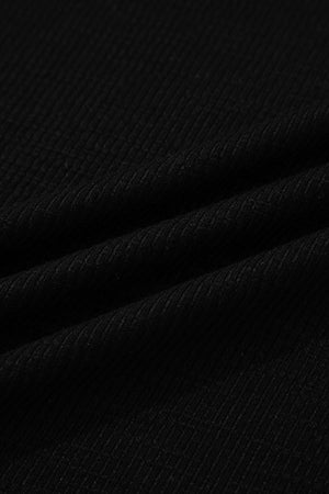 Black Exposed Seam Textured Knit V Neck Pullover Top