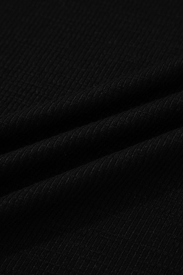 Black Exposed Seam Textured Knit V Neck Pullover Top