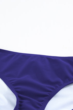 Blue Floral Pattern Strapless Tankini Set