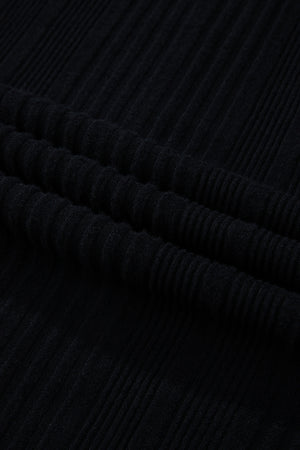 Black Ribbed Color Block Drop Shoulder Long Sleeve Mini Dress