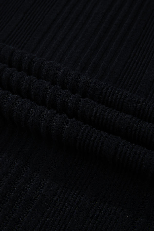Black Ribbed Color Block Drop Shoulder Long Sleeve Mini Dress