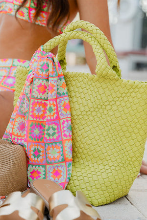 Pear Green Woven Hand Bag with Pouch