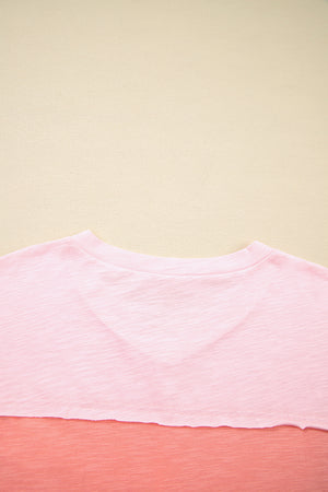 Pink Flower Patched Exposed Seam Bracelet Sleeve Oversized T Shirt
