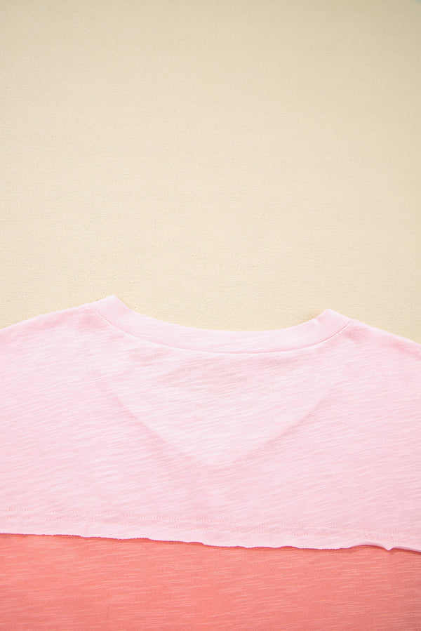 Pink Flower Patched Exposed Seam Bracelet Sleeve Oversized T Shirt