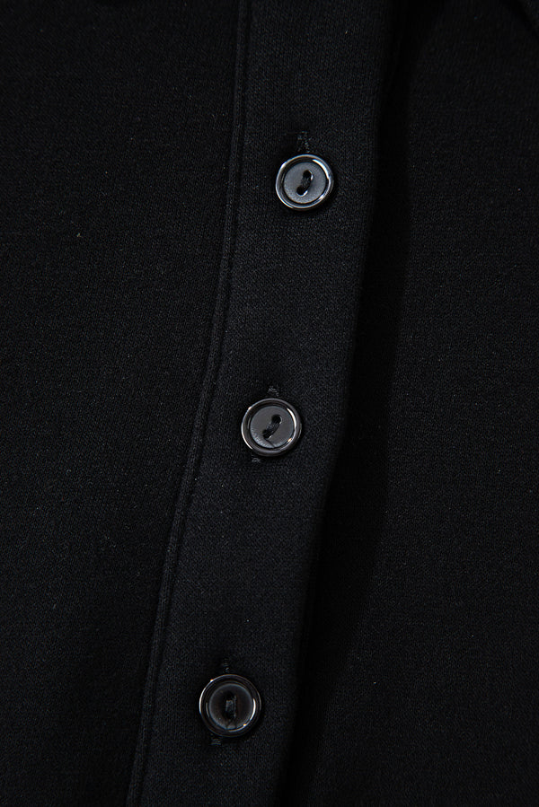 Black Solid Collared Sweatshirt and High Waist Pants Active Set