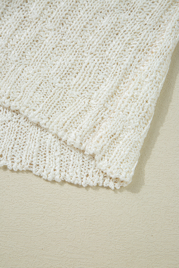 Beige Notched V Neck Short Sleeve Sweater