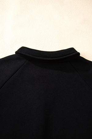 Black Solid Collared Sweatshirt and High Waist Pants Active Set