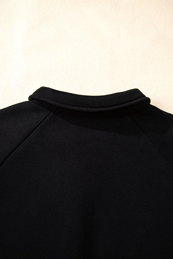 Black Solid Collared Sweatshirt and High Waist Pants Active Set