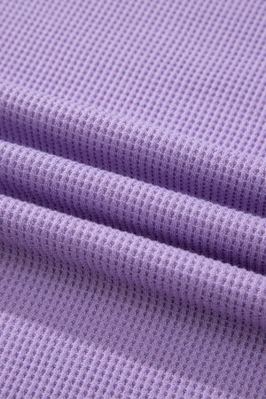 Purple Exposed Seam Half Sleeve Knitted V Neck Textured Top