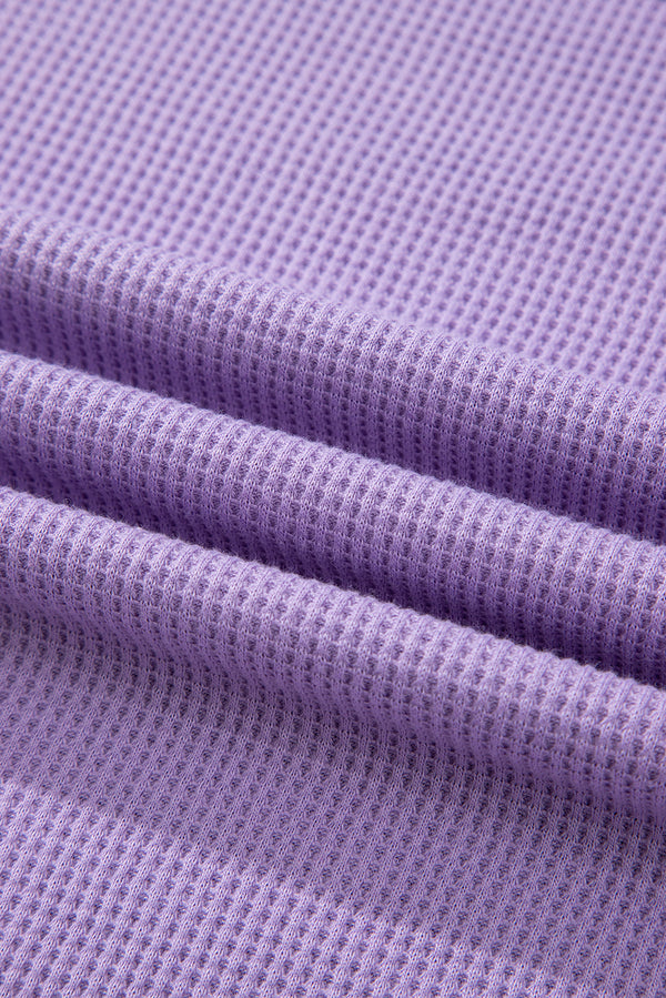 Purple Exposed Seam Half Sleeve Knitted V Neck Textured Top