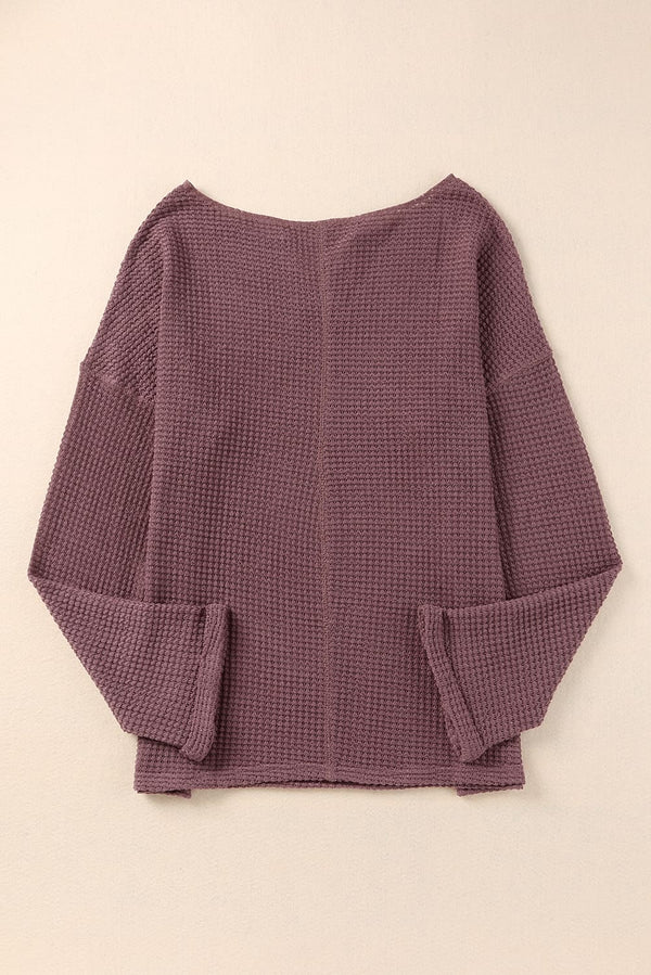 purple Waffle Knit Loose Long Sleeve Top