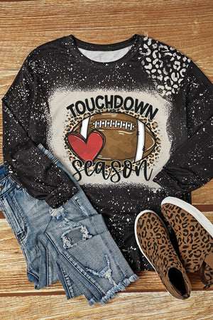 Black TOUCHDOWN Season Rugby Football Leopard Print Long Sleeve Top