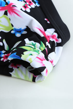 Black Layered-Style Floral Tankini with Triangular Briefs