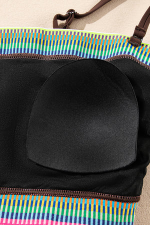 Coffee Contrast Banding Tube Bikini High Waist 2pcs Swimsuit