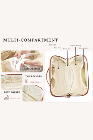 Light French Beige Geometric Braided Print Makeup Bag with Handle