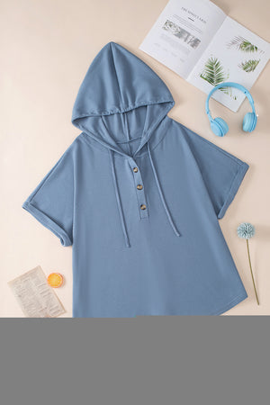 Ashleigh Blue Plus Size Waffle Knit Short Sleeve Drawstring Hoodie