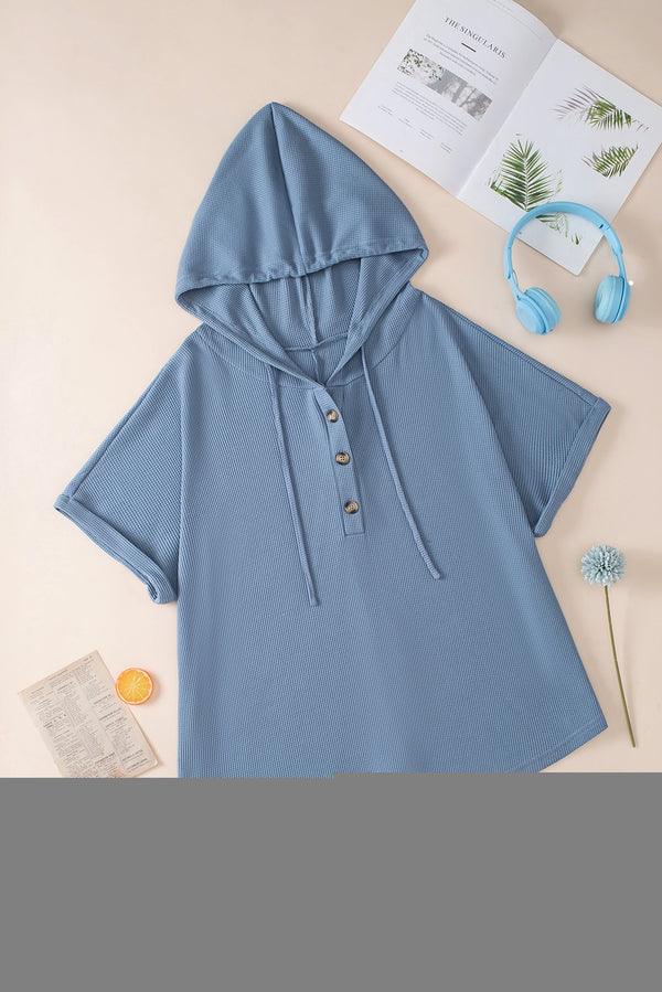 Ashleigh Blue Plus Size Waffle Knit Short Sleeve Drawstring Hoodie