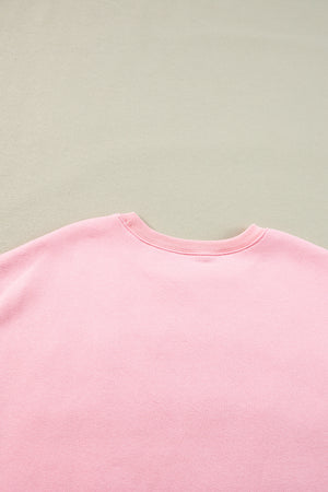 Pink LOVER Puff Print Drop Shoulder Pullover Sweatshirt