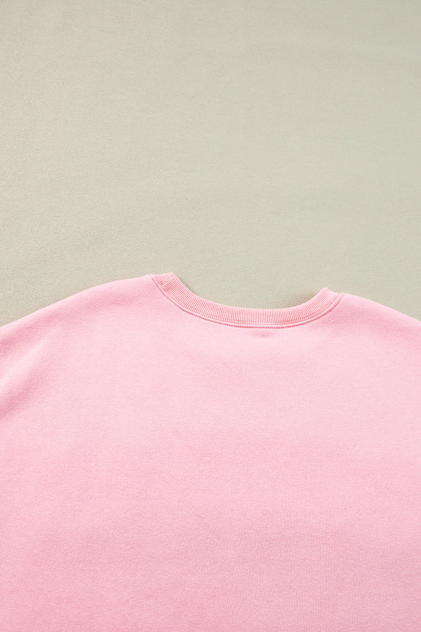 Pink LOVER Puff Print Drop Shoulder Pullover Sweatshirt
