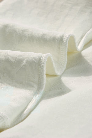 White LUCKY Chenille Embroidered Cable Knit Pullover Sweatshirt