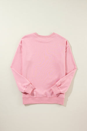 Pink Solid Classic Crewneck Pullover Sweatshirt