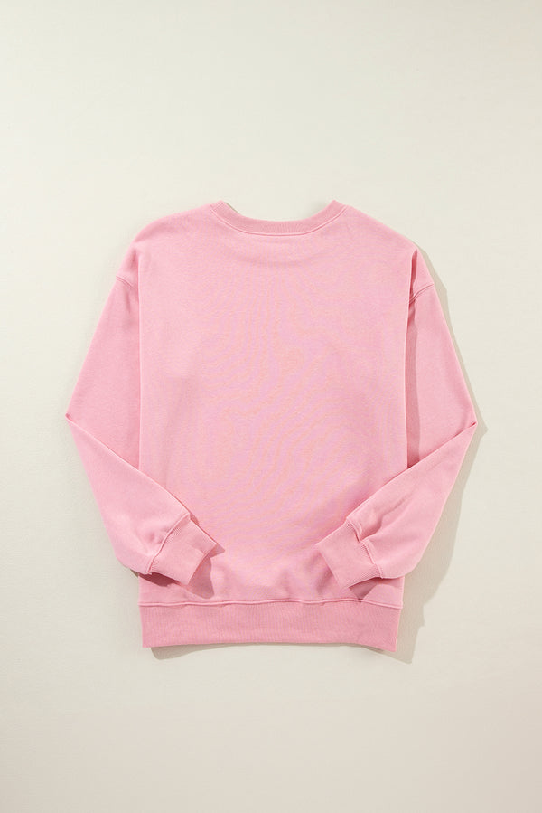 Pink Solid Classic Crewneck Pullover Sweatshirt