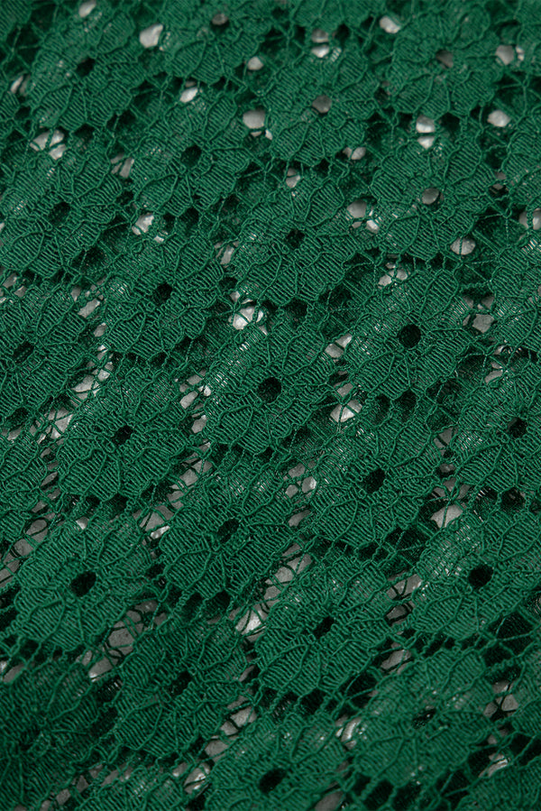 Blackish Green Contrast Lace Raglan Sleeve Pleated Detail Shift Dress