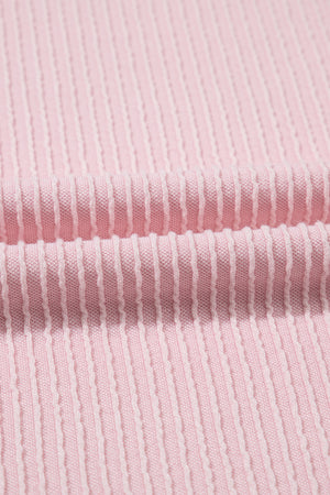Pink Color Block Corded Knit Crew Neck Tee