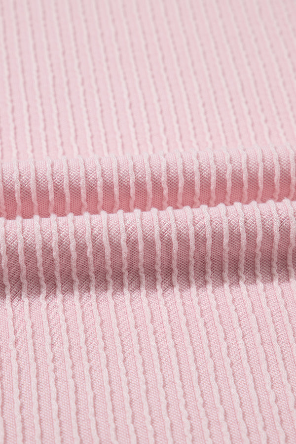 Pink Color Block Corded Knit Crew Neck Tee