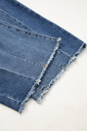 Ashleigh Blue Stitched Raw Hem Wide Leg Loose Jeans
