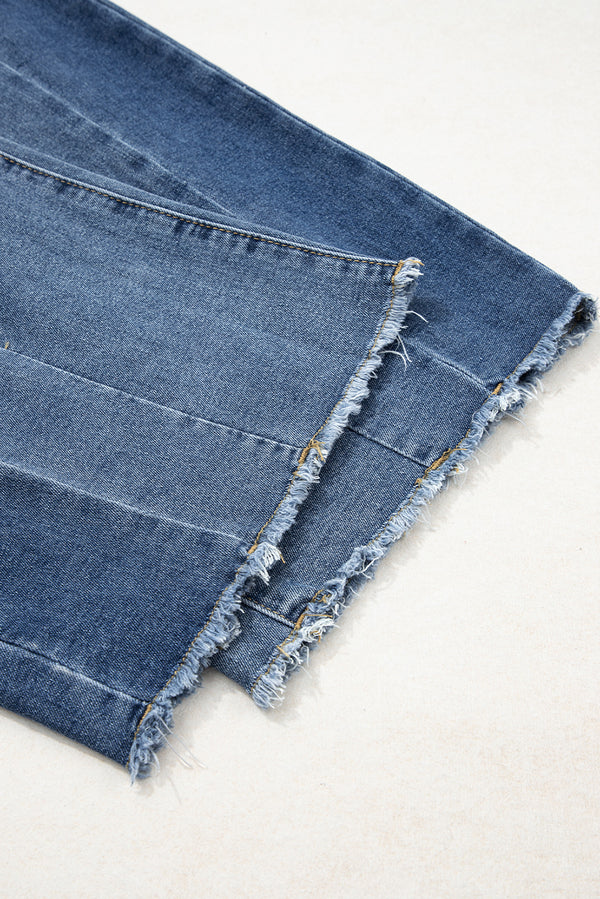 Ashleigh Blue Stitched Raw Hem Wide Leg Loose Jeans