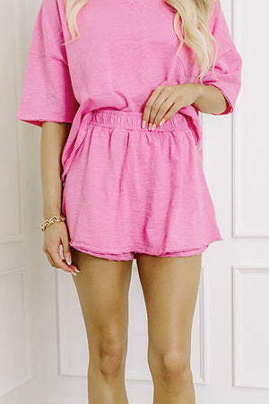 Sachet Pink Loose Fit Half Sleeve T Shirt and High Waist Skirt Set